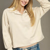 Umgee Collared Neck Long Sleeve Top with Raw Hem Detail - ECRU