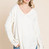 Culture Code Full Size V-Neck Dropped Shoulder Blouse - ECRUCREAM