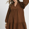 Umgee Corduroy Tiered Babydoll Dress - Brown