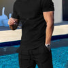 Men's Plus Size Round Neck Short Sleeve Top and Shorts Set - Black