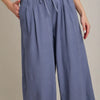 Umgee Full Size Linen Wide Fit Pants with Drawstring Plus Size - Dusty Blue
