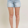 Judy Blue Full Size Frayed Hem High Rise Denim Shorts with Pockets Plus Size - Light