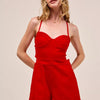 SO ME Fitted Open Back Game Day Romper with Lace Up Deta - RED