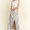Jade By Jane Full Size Floral Print Front Slit Denim Maxi Skirt Plus Size - L.DENIM