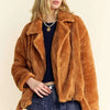 Davi & Dani Fuzzy Zip Up Collared Neck Jacket - Brown