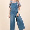 Mittoshop Denim Tie Back Sleeveless Wide Leg Overalls - LT DENIM