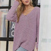 ADORA High-Low Side Slit V-Neck Sweater - Lilac