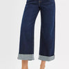 RISEN Mid Rise Fit Ankle Wide Roll Up Jeans - DARK