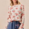 BiBi Floral Print Washed Waffle Thermal Top With Thumb - OATMEAL