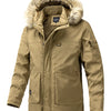 Men's Plus Size Fur Hooded Winter Parka Coat - Khaki