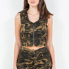 American Bazi Zip Up Camo Crop Denim Vest - Olive Camo