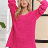 ADORA High-Low Side Slit V-Neck Sweater - Hot Pink