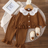 Children's Ruffle Trim Bow Decor Baby Set - Brown