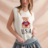 SO ME Teddy Bear Wearing An American Flag With Usa Embroidered Sweater Vest - IVORY
