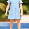 Children's Flower Round Neck Dress - Pastel Blue