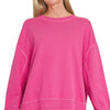 Zenana Full Size French Terry Pigment Dye & Enzyme Washing Pullover Plus Size - HOT PINK