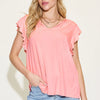 Basic Bae Full Size Bamboo Notched Ruffled Short Sleeve T-Shirt - Blush Pink