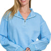 Zenana F/terry Pigment Dye & Enzyme Washing Half Zip Top - DEEP SKY