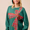 BiBi Plaid Ribbon Bow Detail Christmas Fleece Pullover - GREEN/RED PLAID