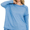Zenana Full Size Melange Hacci Exposed Seam Hi-low Tee Plus Size - OCEAN BLUE