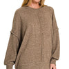 Zenana Brushed Melange Hacci Oversized Sweater - MOCHA