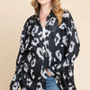 BOMBOM Animal Print Button Up Knit Shacket - Black