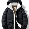 Men's Plus Size Contrast Hooded Puffer Jacket - Black