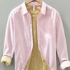 Men's Plus Size Striped Button Up Long Sleeve Shirt - Pink
