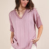 VERY J Oversized Contrast Knit Comfy Casual Top - Lilac