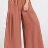 Mittoshop Gauze Elastic Waist Pleated Wide Leg Pants - Sienna