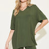 Basic Bae Full Size V-Neck Drop Shoulder T-Shirt and Shorts Set - Matcha Green