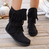 Fringe Round Toe Boots - Black