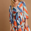 Umgee Abstract V-Neck Tiered Printed Dress - NAVY MIX