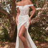 Off The Shoulder Lace Bodice Fitted Gown - Off White