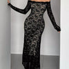 Off-Shoulder Lace Maxi Dress - Black