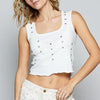 POL Eyelet Stud Detail Scoop Neck Cropped Tank - White