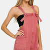 Zenana Washed Knot Strap Rompers - CABERNET
