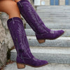 Point Toe Block Heels Boots - Purple