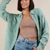 VERY J Mineral Washed Gauze Button Down Shirt - Sage