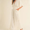 MABLE Fluffy Deep V Neck Wide Leg Jumpsuit - Cream