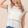 BiBi Stitch Edge Pointelle Side Slit Sweater Vest - Ivory/Black