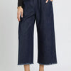 Umgee Washed Fringe Hem Wide Leg Jeans - DK. DENIM