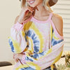 BiBi Tie Dye Print Terry Top with Cold Shoulder Detail - BLUSH MULTI