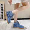 Fringe Studded Round Toe Canvas Boots - Blue