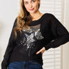 Sequin Graphic Dolman Sleeve Knit Top - Black