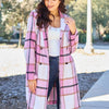 Double Take Full Size Plaid Button Up Lapel Collar Coat - Carnation Pink
