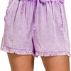 Zenana Mineral Frayed Hem Washed Shorts - B LAVENDER
