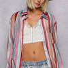 POL Striped Button-Down Oversized Shirt - PINK STRIPE