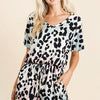 BiBi Gradation Leopard Soft Knit V-neck Romper - LT.BLUE/TAUPE