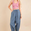 VERY J Solid Barrel Comfy Woven Pants - Denim